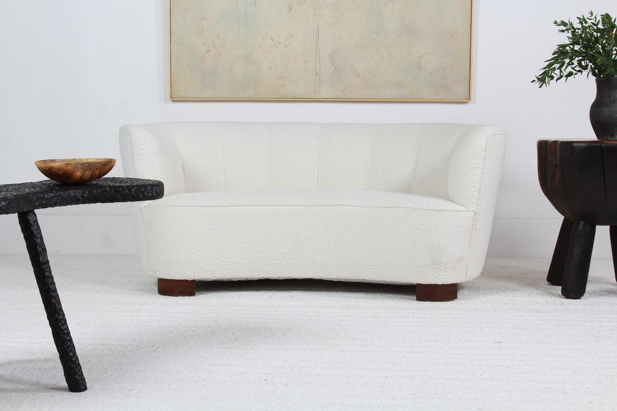 Danish Two Seater Curved Banana  Sofa in Boucle