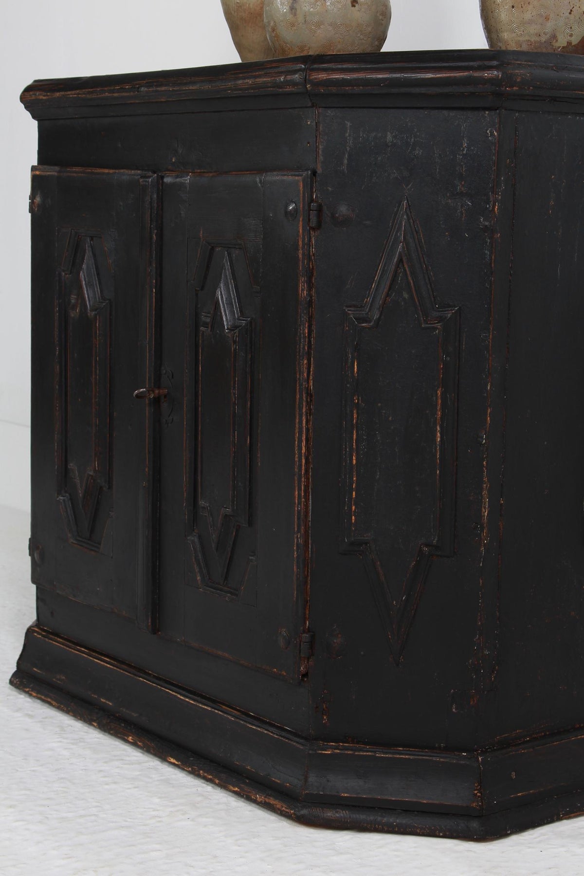 Baroque Swedish 18thC  Black Painted Two Door  Sideboard/Buffet