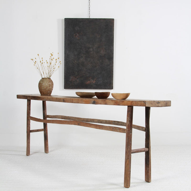 Impressive  RUSTIC ORGANIC ELM CONSOLE TRESTLE TABLE