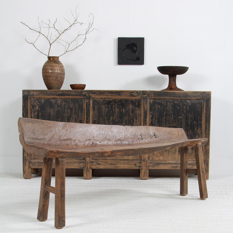 Primitive Sculptural  Wabi-Sabi Triblal Elm Bench