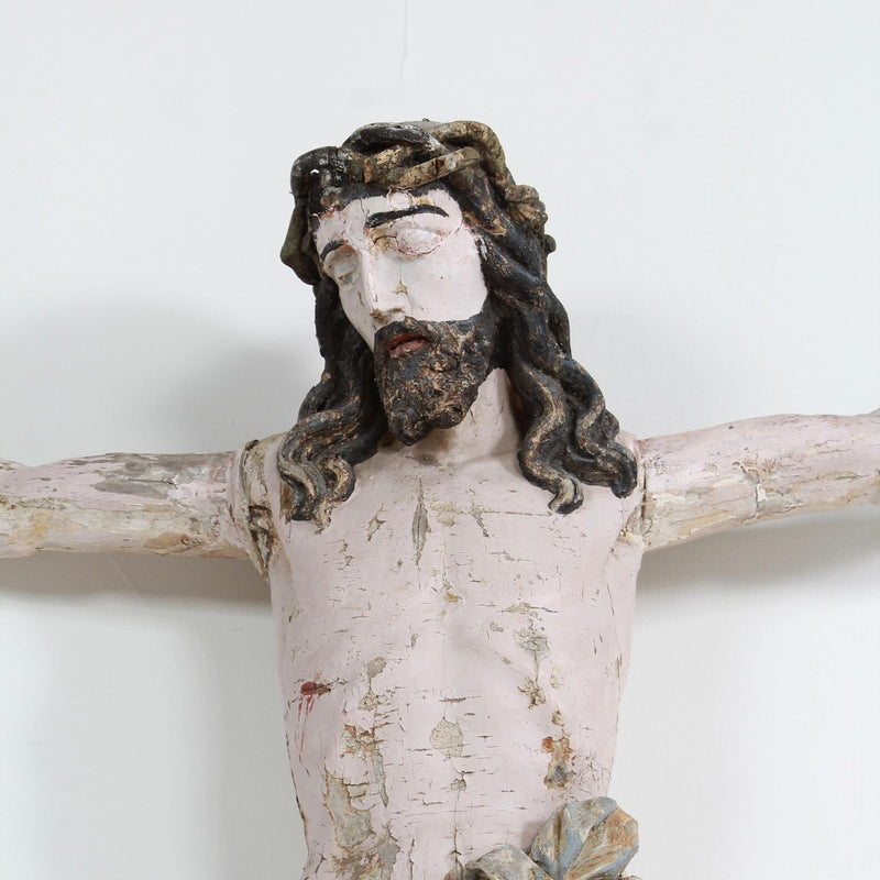 Outstanding & Expressive Italian 18thC  Carved Wooden  Corpus in Original Paint