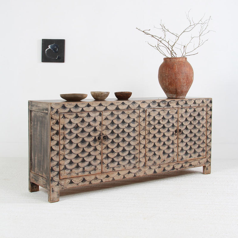 UNIQUE  ELM PROVINCIAL SIDEBOARD WITH FABULOUS HAND PAINTED  PATINA