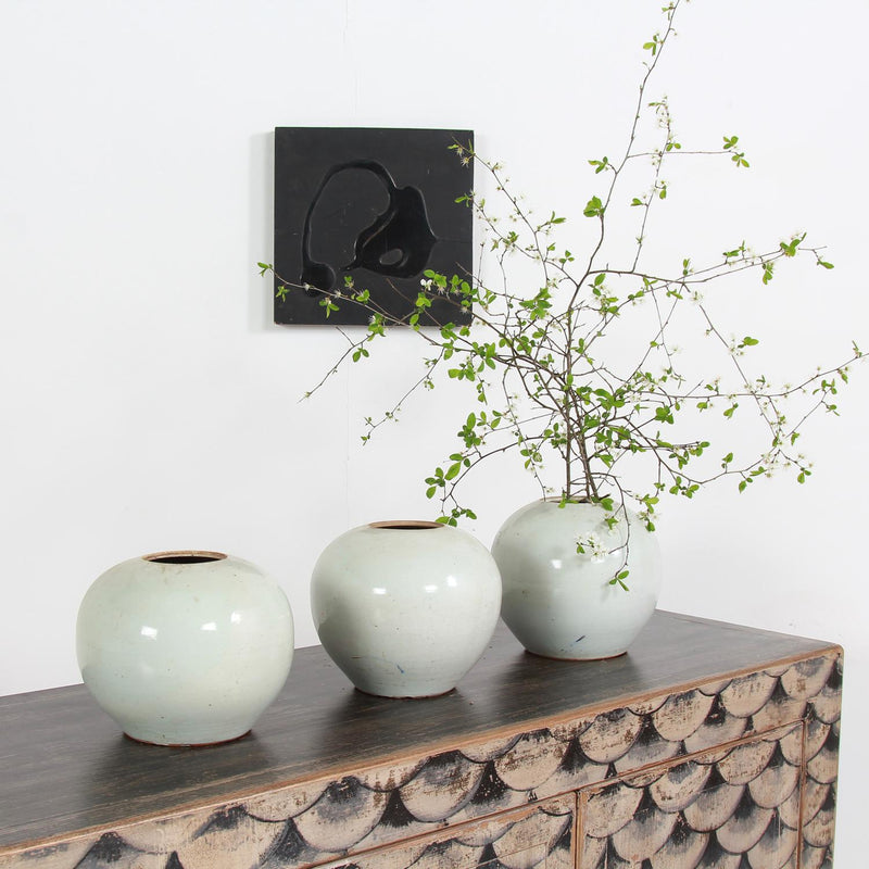 COLLECTION OF THREE ANTIQUE CHINESE OFF-WHITE CERAMIC GINGER JARS
