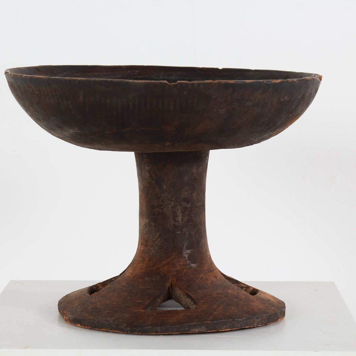 Antique Nagaland  Tribal Carved Wooden Bowl Pedestal Tazzas