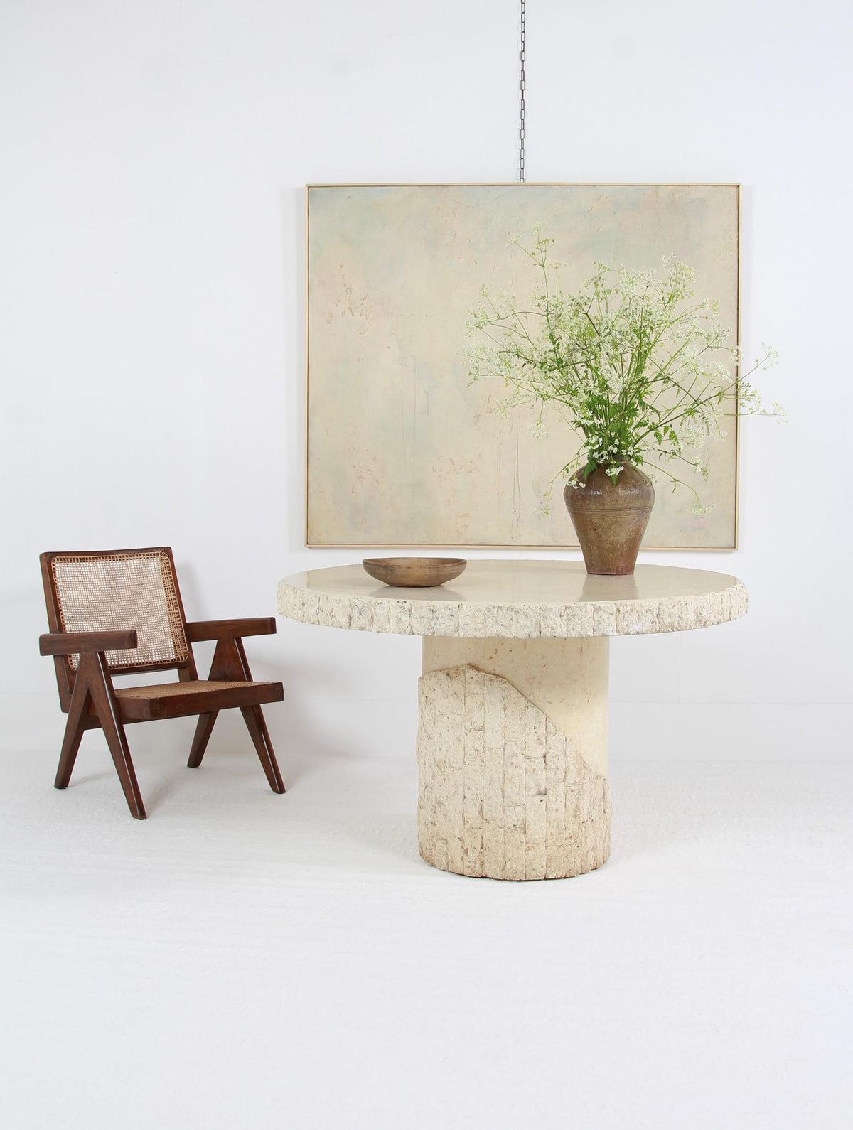 Impressive Vintage Stone Effect Carved Pedestal Centre /Dining Table