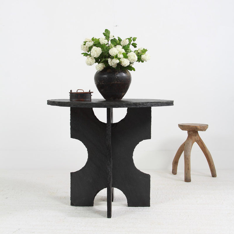 ARTISAN BLACK RIVEN SLATE SCULPTURED PEDESTAL /CENTRE TABLE