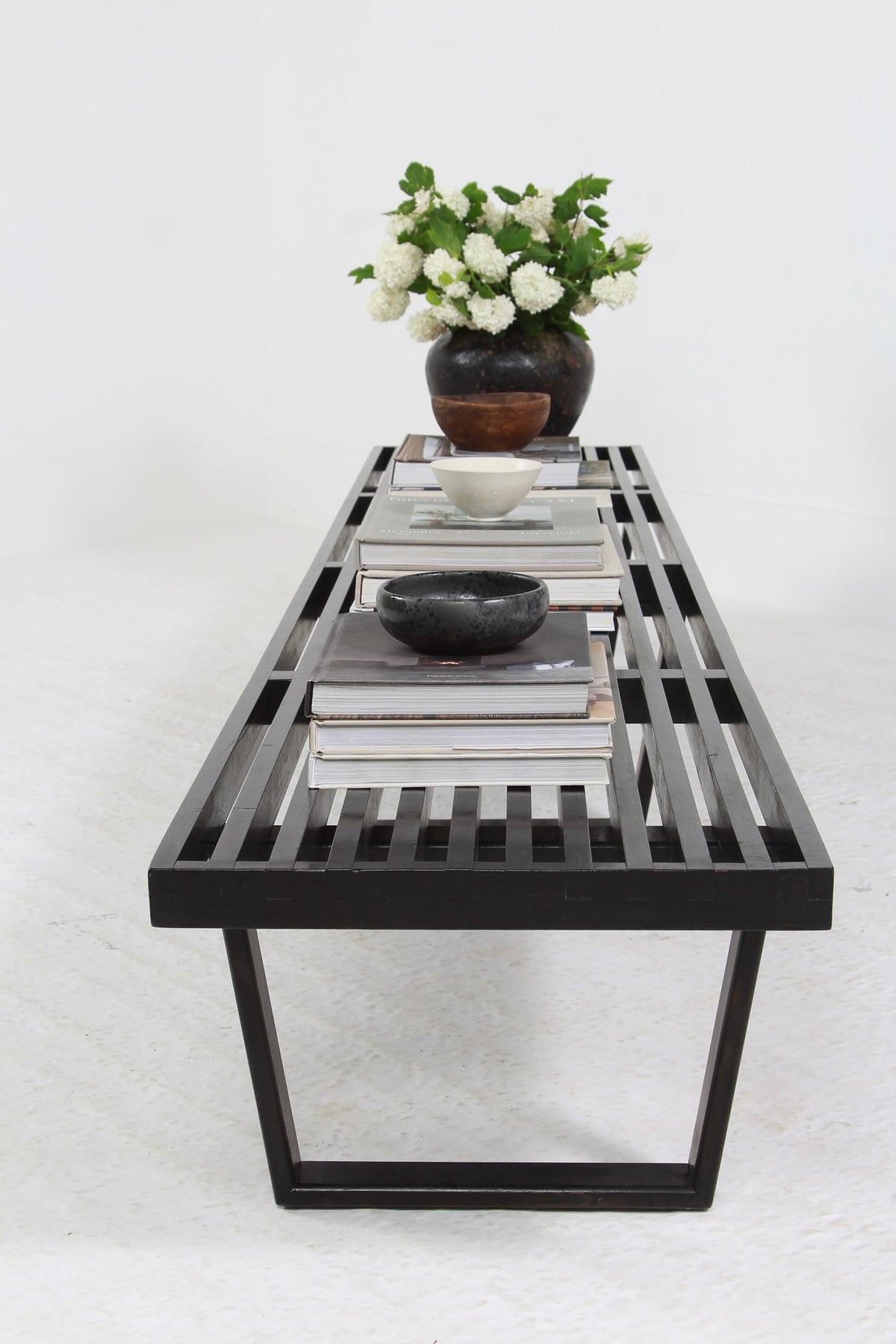 Impressive Original George Nelson Mid-Century Long Slatted Ebonised Bench