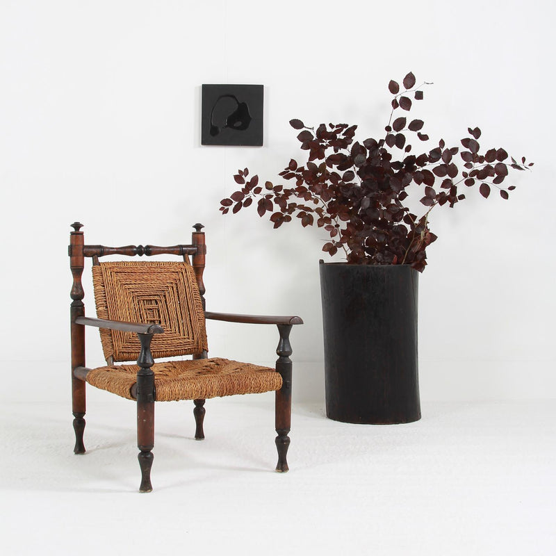 Elegant French Mid-Century Wood  & Rope Woven Armchair
