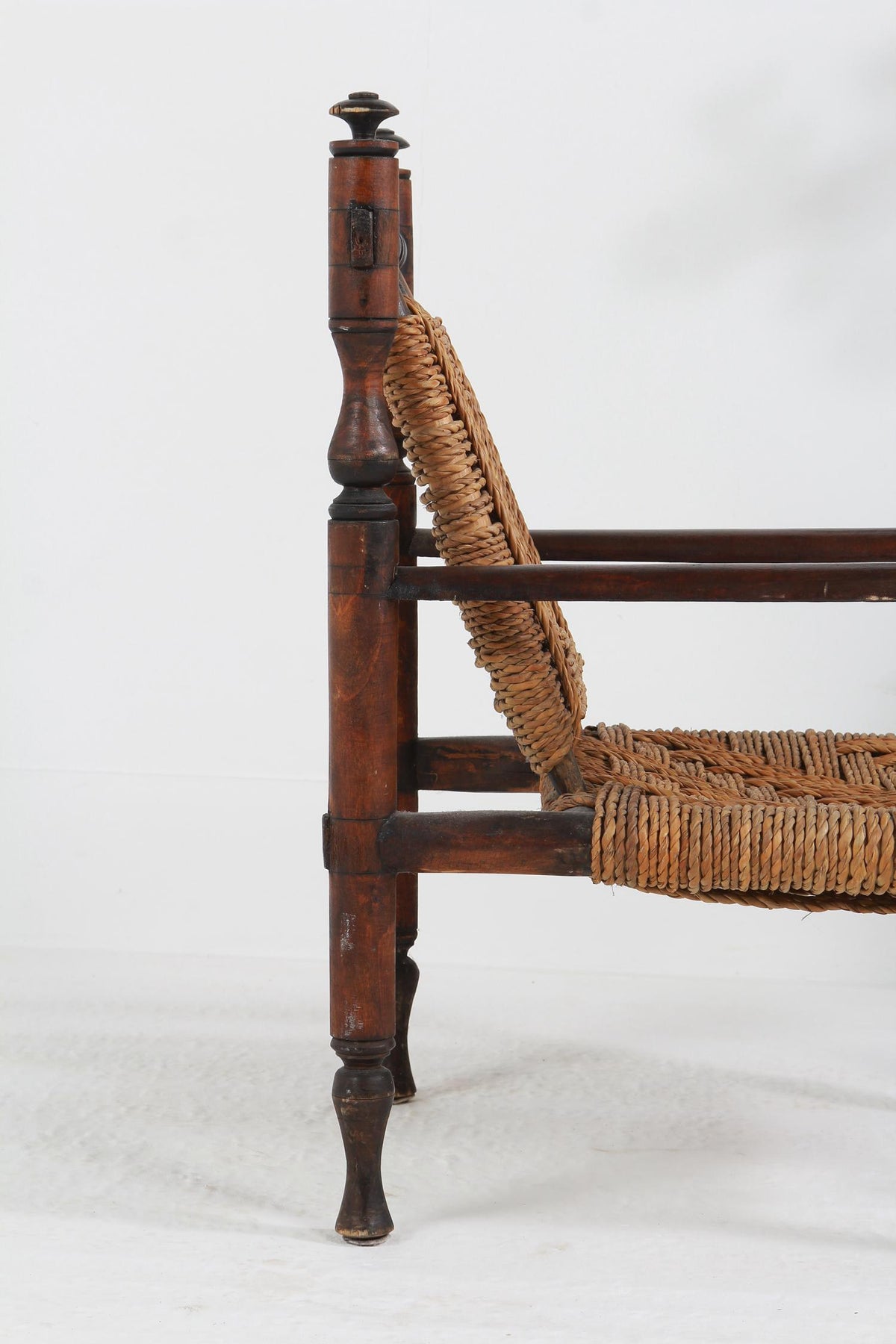 Elegant French Mid-Century Wood  & Rope Woven Armchair