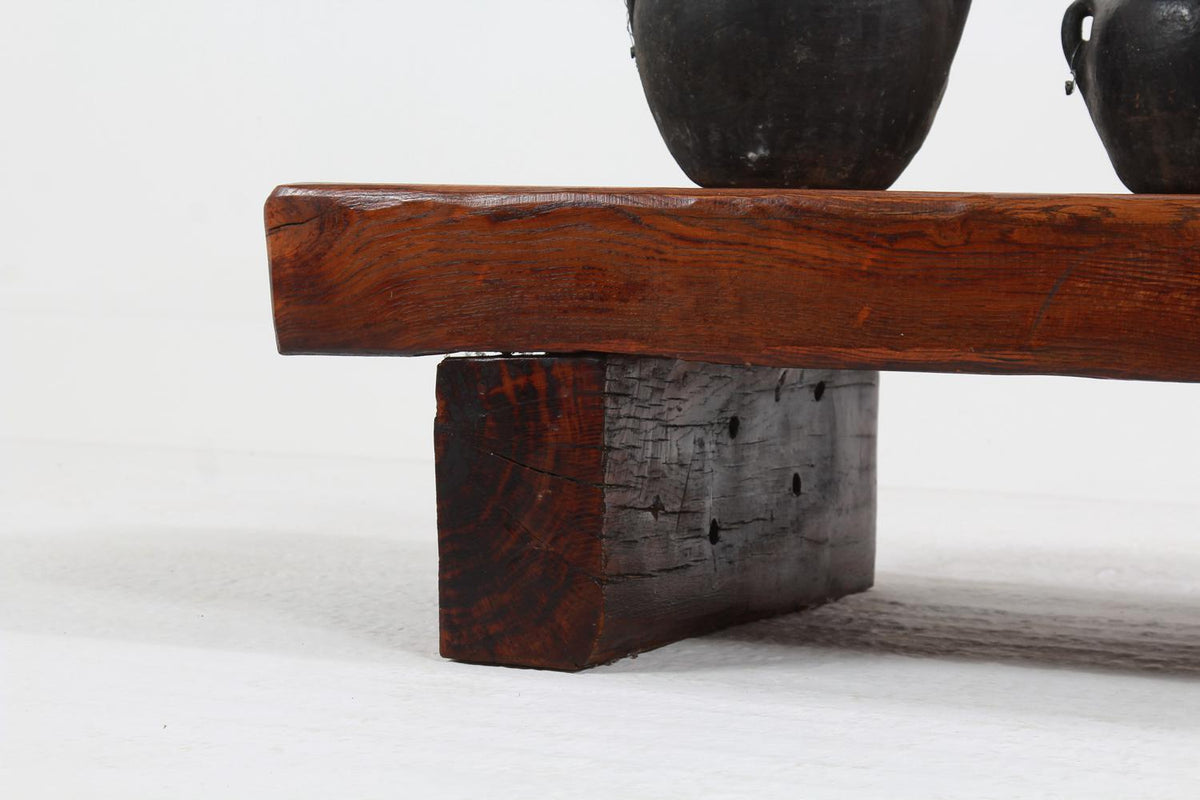 French Oak Mid-Century Modern Brutalist Rustic Coffee Table