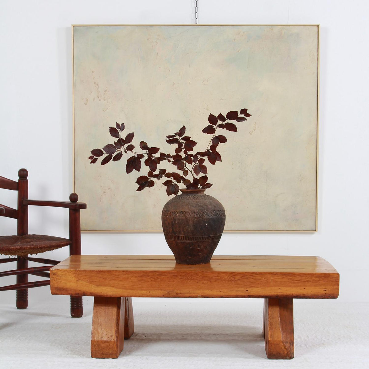 Stunning Oak Mid-Century Modern Rustic Brutalist Coffee Table