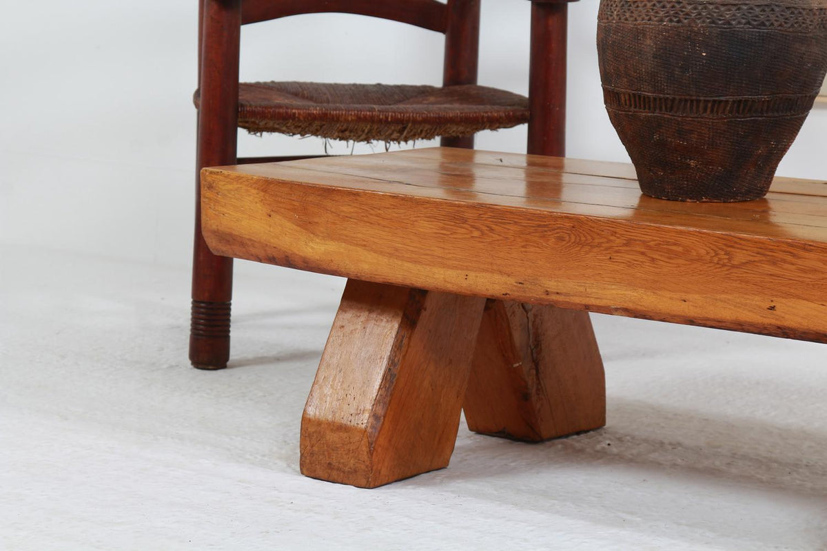 Stunning Oak Mid-Century Modern Rustic Brutalist Coffee Table