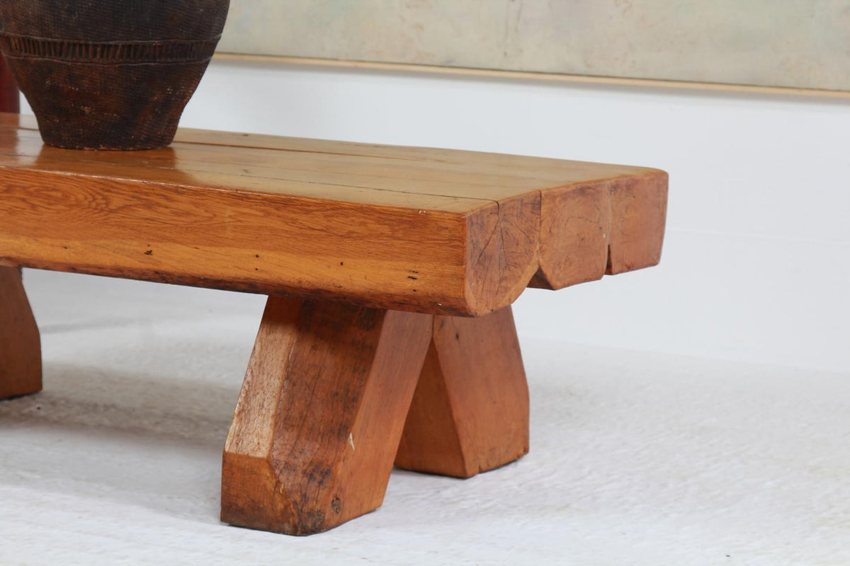 Stunning Oak Mid-Century Modern Rustic Brutalist Coffee Table