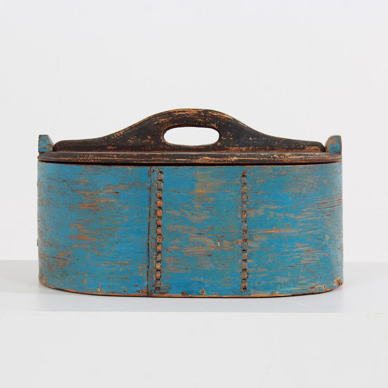 CHARMING ORIGINAL SWEDISH 19THC BENTWOOD BOX IN ORIGINAL Blue & Black  PAINT
