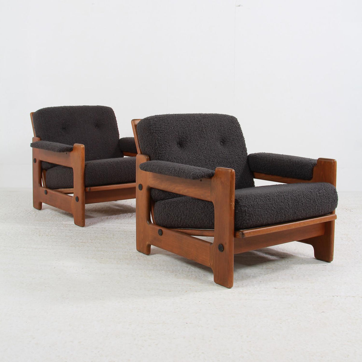 Pair of Mid-Century Modern Spanish  Lounge Chairs in Bouclé