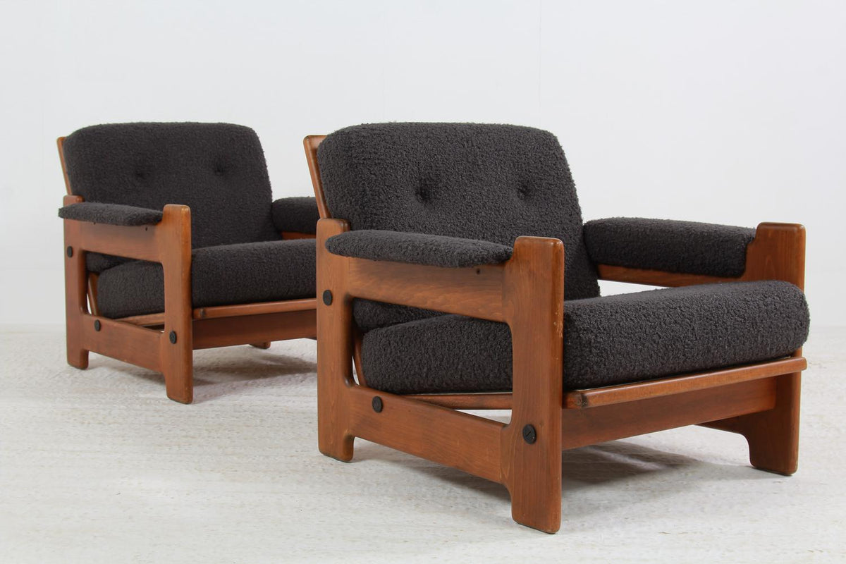 Pair of Mid-Century Modern Spanish  Lounge Chairs in Bouclé