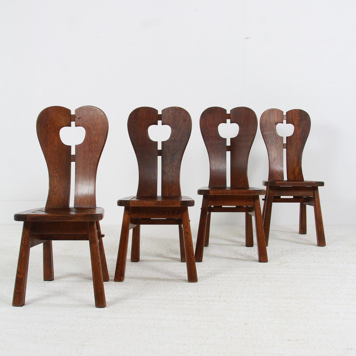 Set of Four Sculptural Brutalist Mid-Century Belgium Dining Chairs