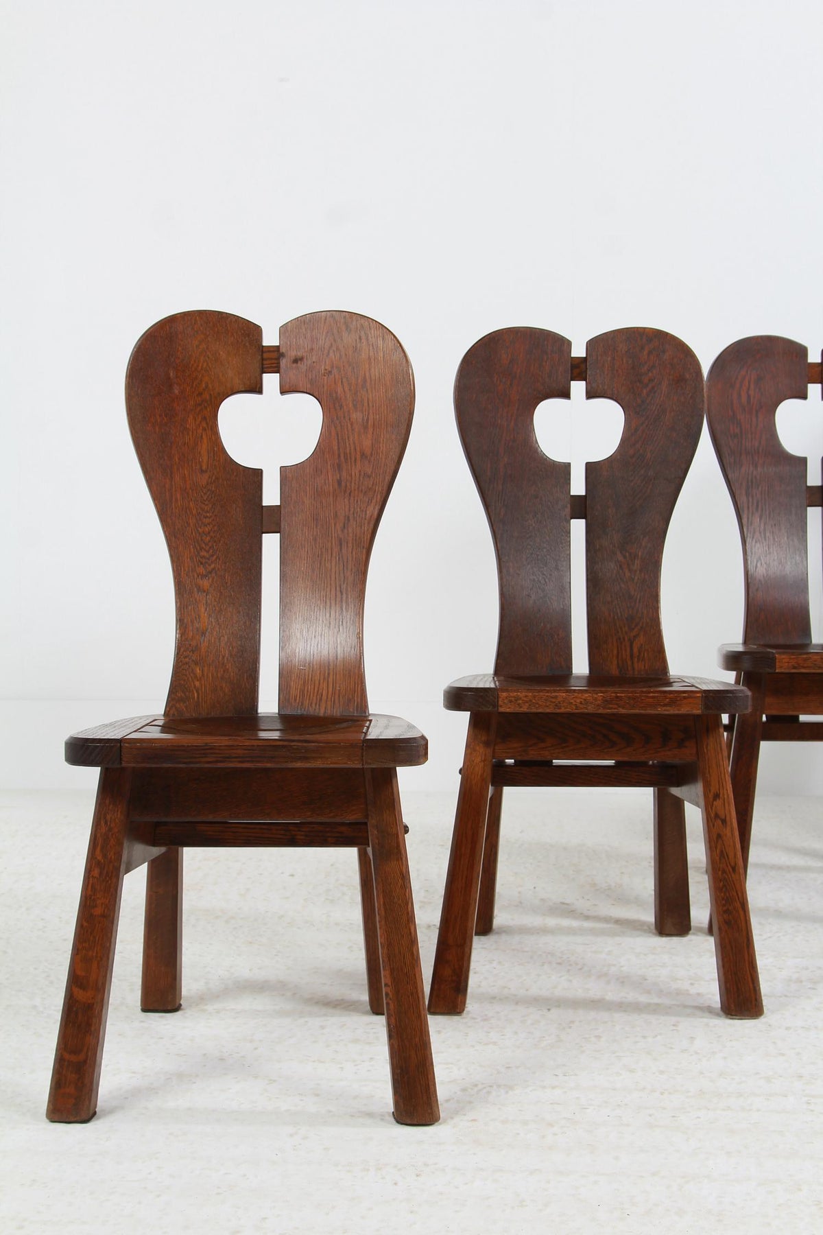 Set of Four Sculptural Brutalist Mid-Century Belgium Dining Chairs