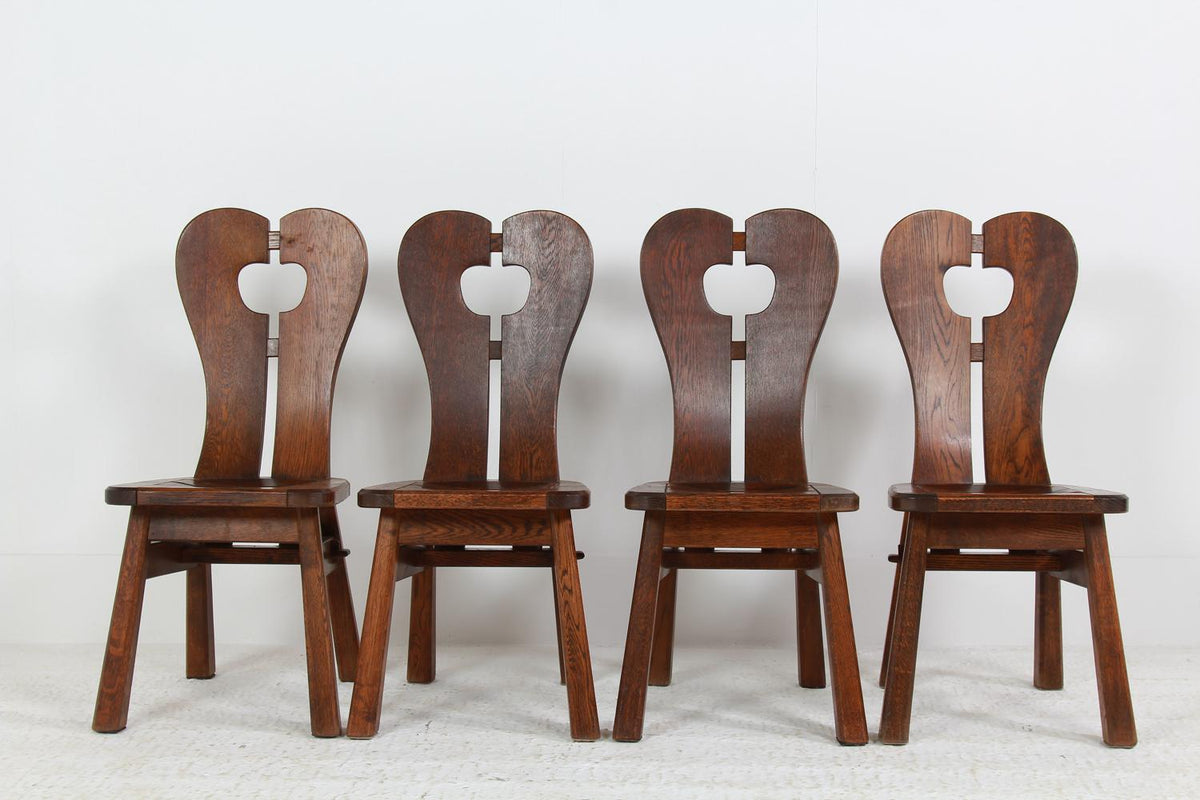 Set of Four Sculptural Brutalist Mid-Century Belgium Dining Chairs