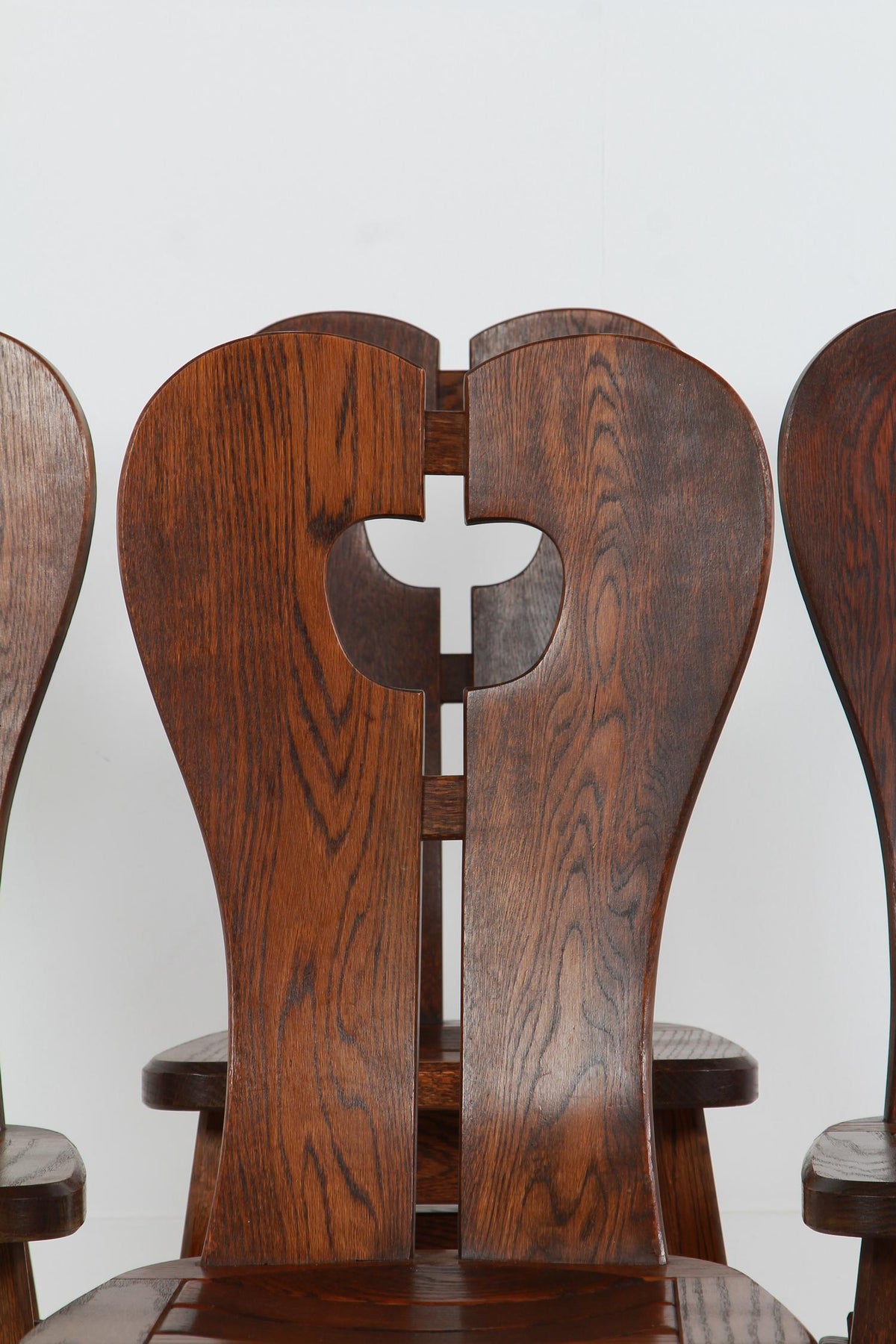 Set of Four Sculptural Brutalist Mid-Century Belgium Dining Chairs