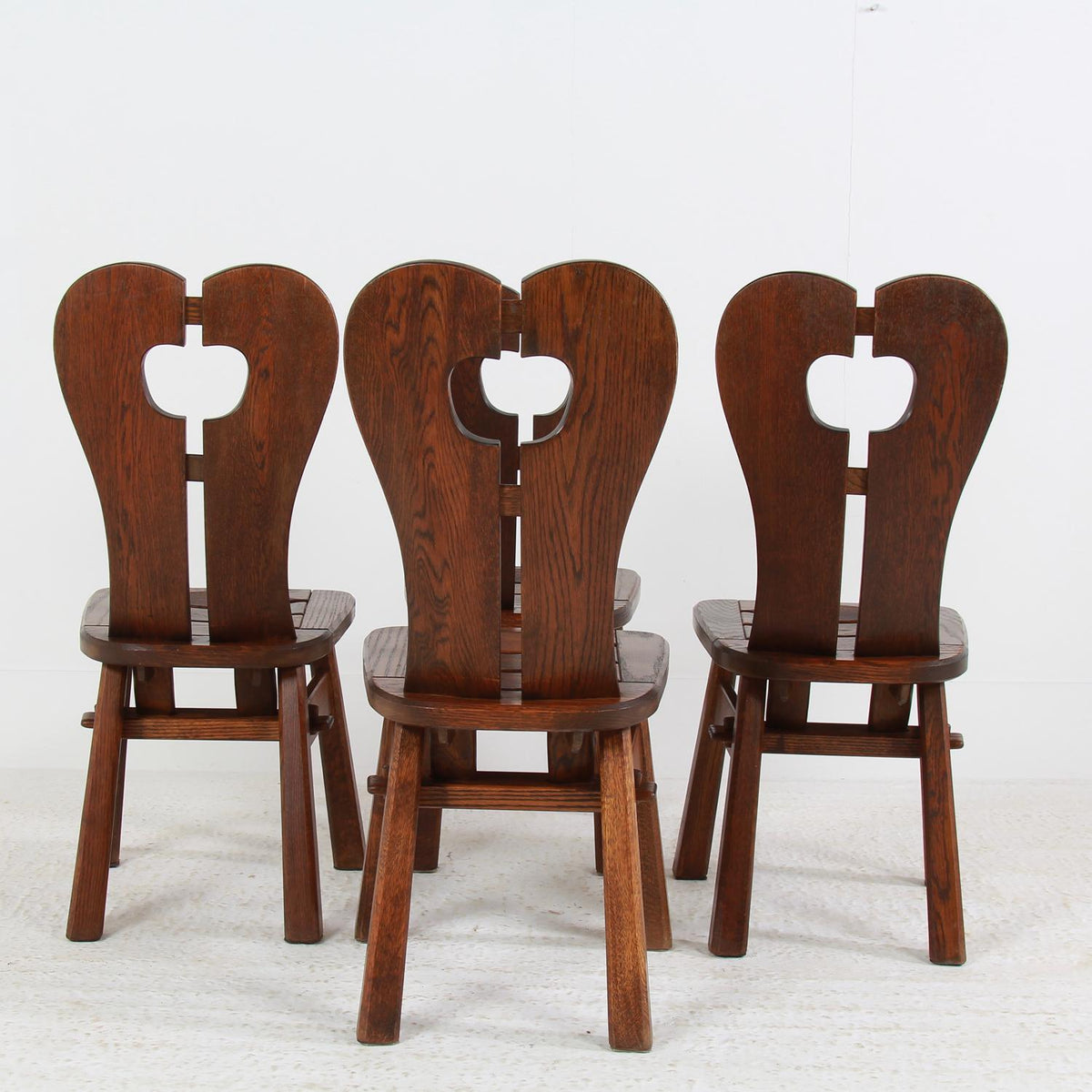 Set of Four Sculptural Brutalist Mid-Century Belgium Dining Chairs