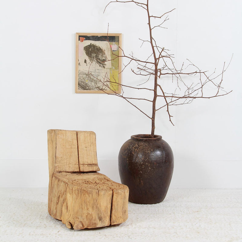 PRIMITIVE JAPANESE  SCULPTURAL CARVED WABI-SABI TREE CHAIR/STOOL