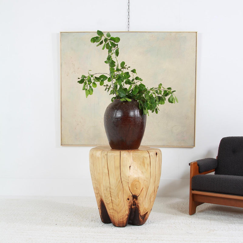 DRAMATIC ARTISAN FREESTANDING CENTRE TABLE IN MATURE CYPRESS WOOD . Price on request