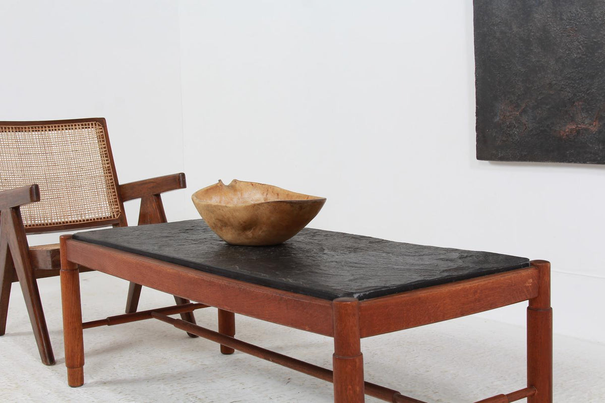 Stylish Mid Century Danish Oak  Coffee Table With Stunning Black Slate Top