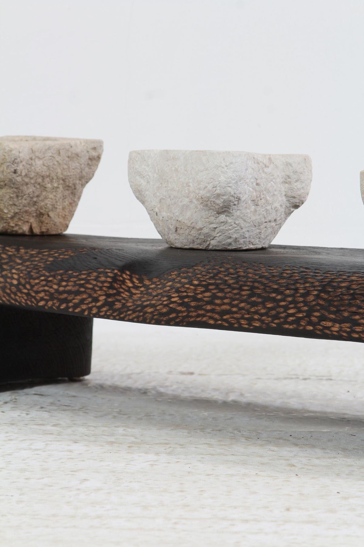 ARTISAN OAK LOW ORIENTAL INSPIRED DECORATED BURNT WOOD COFFEE TABLE.PRICE ON REQUEST