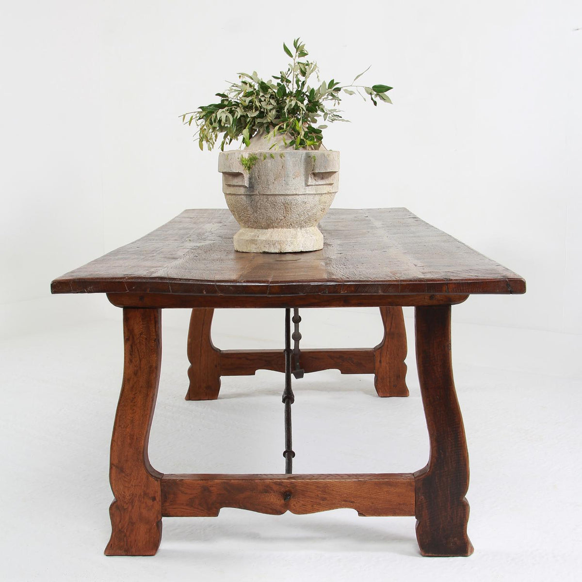 Huge Antique SPANISH 19THC Oak  DINING tABLE with Hand Forged Iron Supports