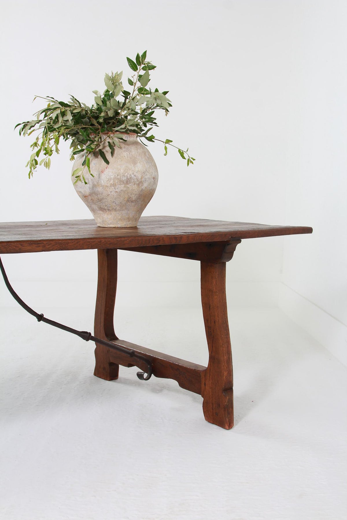 Huge Antique SPANISH 19THC Oak  DINING tABLE with Hand Forged Iron Supports