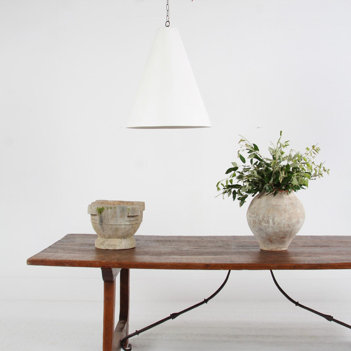 A VERY UNIQUE STRIKING HANDMADE  XL CONICAL PLASTER  HANGING PENDANT