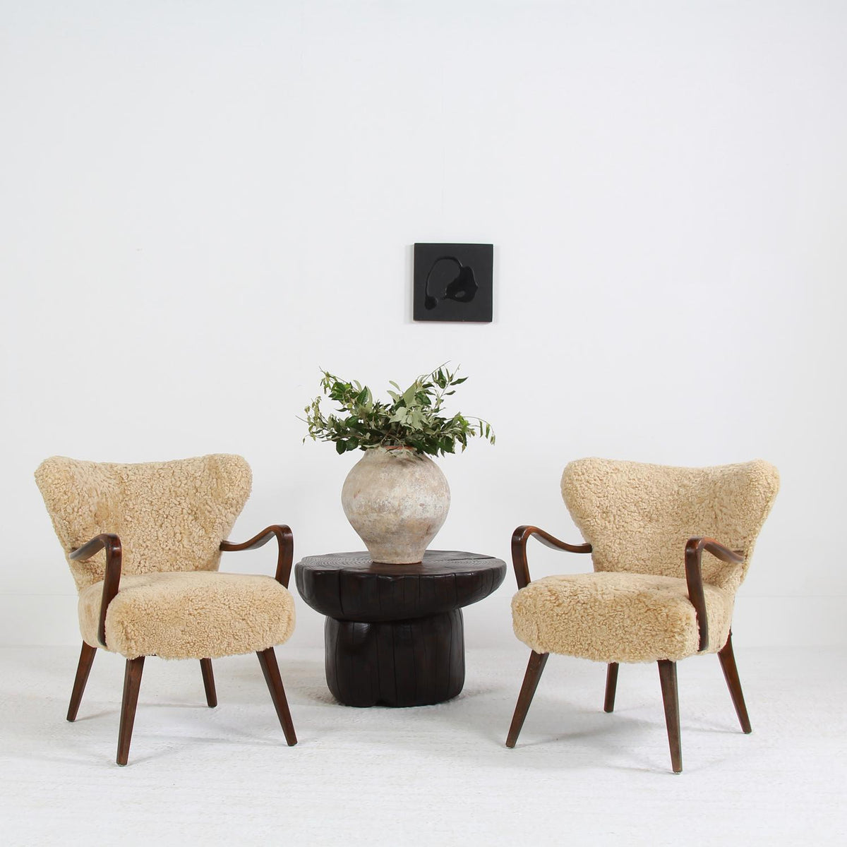 Wonderful Pair of Danish  Modern Lounge Chairs in Honey Coloured Sheepskin