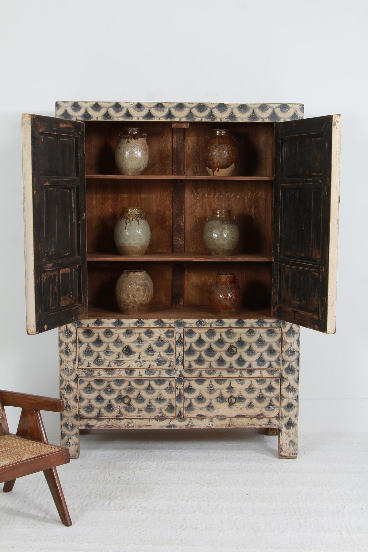 UNIQUE CONTINENTAL Cabinet  WITH FABULOUS HAND PAINTED PATINA