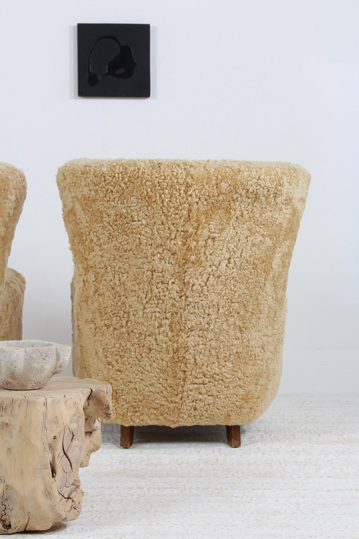 SUMPTUOUS PAIR OF DANISH HIGH-BACK LOUNGE CHAIRS IN HONEY COLOURED SHEEPSKIN