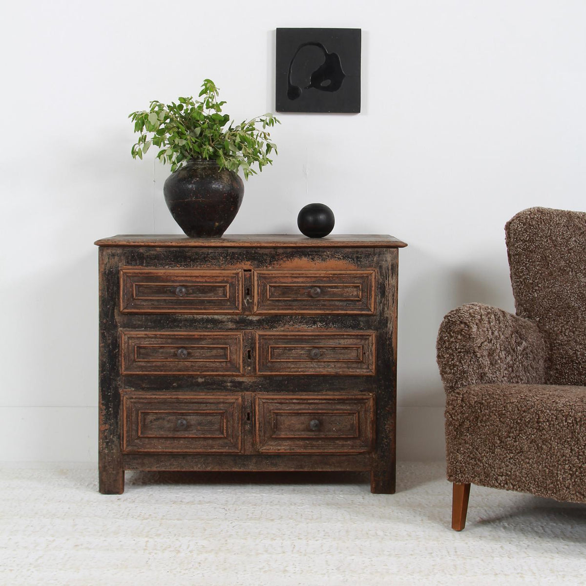 Rustic French Antique Oak  18th Century Painted Chest of Drawers