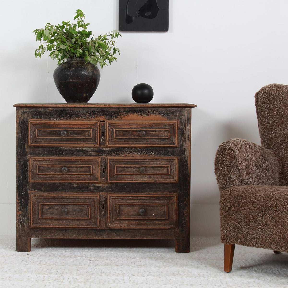 Rustic French Antique Oak  18th Century Painted Chest of Drawers