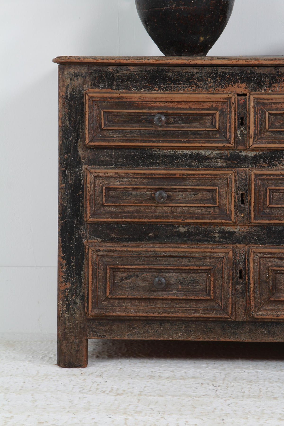 Rustic French Antique Oak  18th Century Painted Chest of Drawers