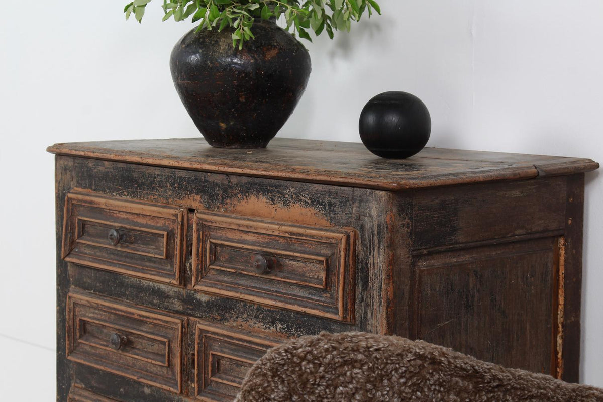 Rustic French Antique Oak  18th Century Painted Chest of Drawers