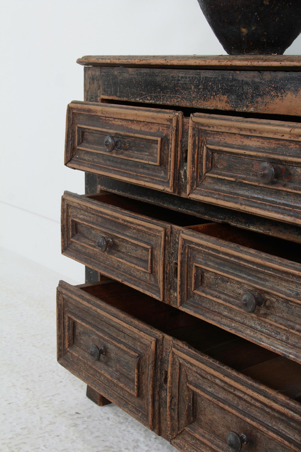 Rustic French Antique Oak  18th Century Painted Chest of Drawers