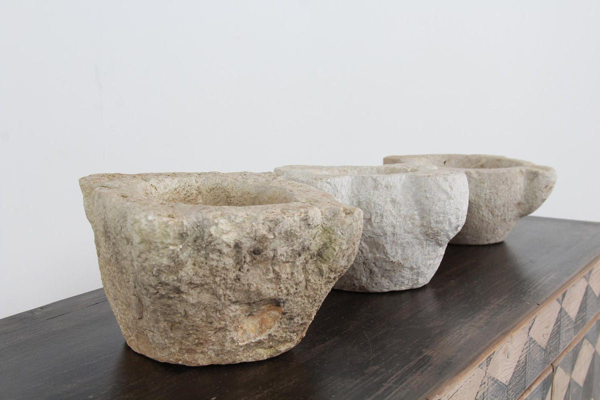 Collection of Three  Ancient French 18th Century Stone Mortars