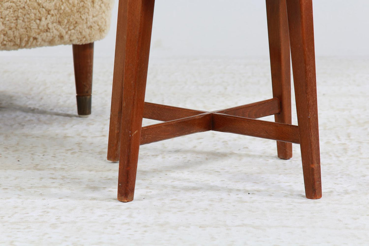 Danish Mid-Century Footstool  Reupholstered in Honey Coloured Sheepskin