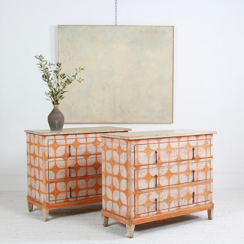 STUNNING PAIR OF CONTINENTAL-STYLE COMMODES WITH FABULOUS HAND-PAINTED PATINA
