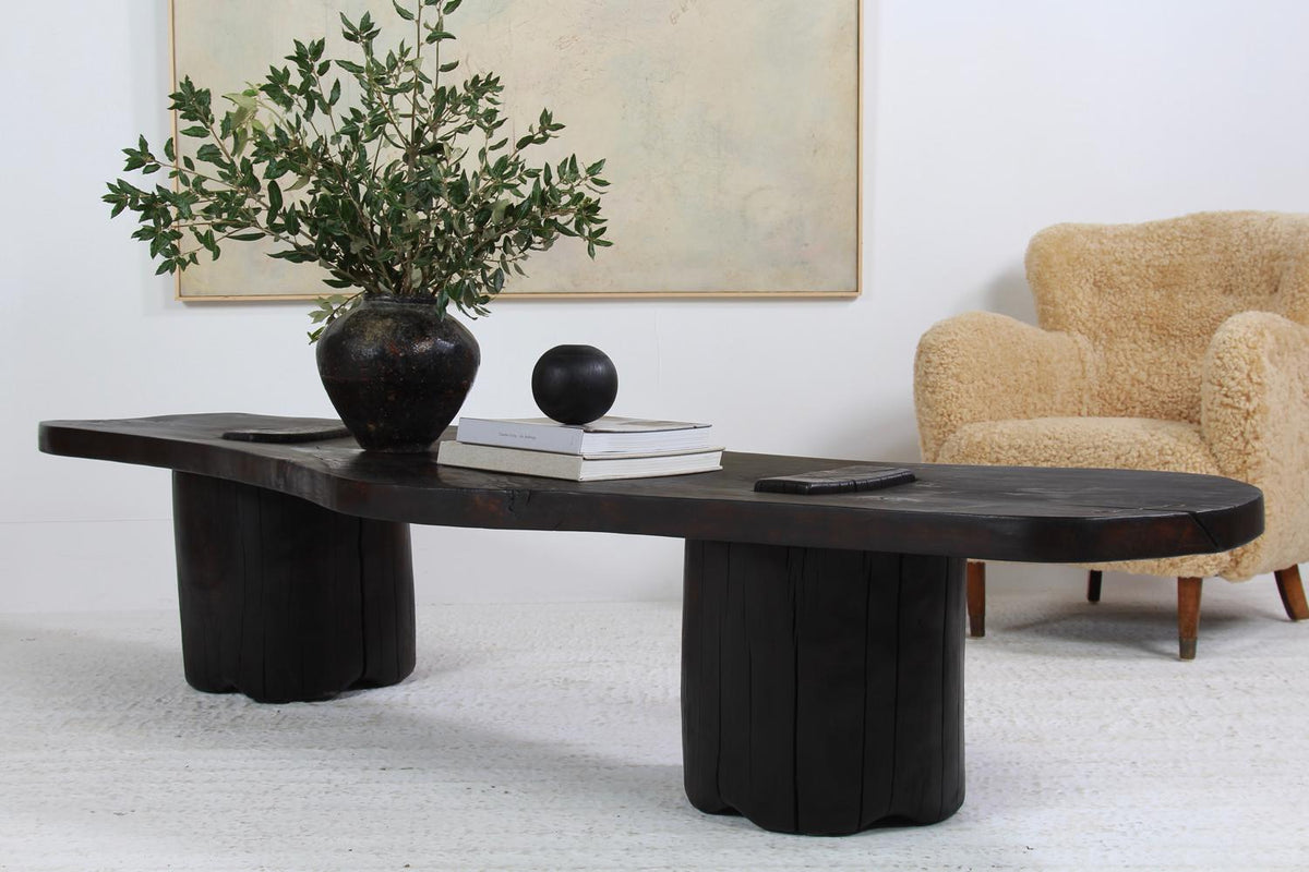 EXCEPTIONAL ARTISAN  JAPANESE  INSPIRED BURNT WOOD  BEECH COFFEE TABLE. PLEASE ENQUIRE