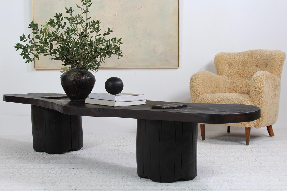EXCEPTIONAL ARTISAN  JAPANESE  INSPIRED BURNT WOOD  BEECH COFFEE TABLE. PLEASE ENQUIRE