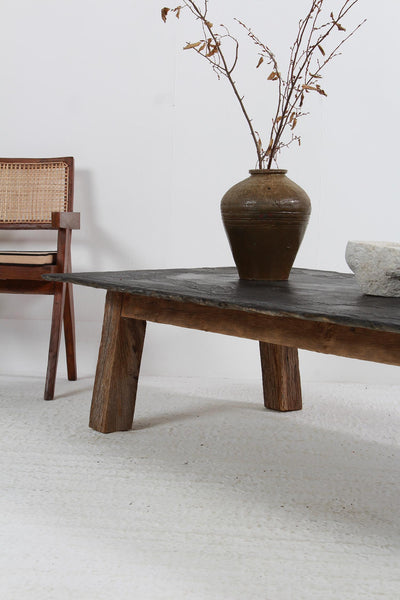 EXCEPTIONAL ANTIQUE BLACK RIVEN SLATE SCULPTURED OBLONG COFFEE TABLE ...