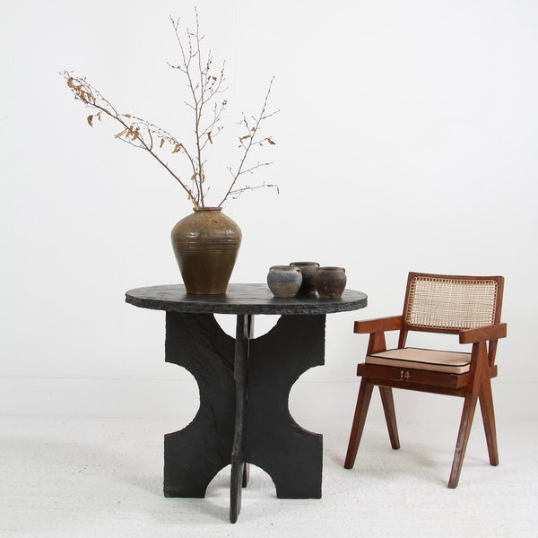 ARTISAN BLACK RIVEN SLATE SCULPTURED PEDESTAL /CENTRE TABLE – Anton & K