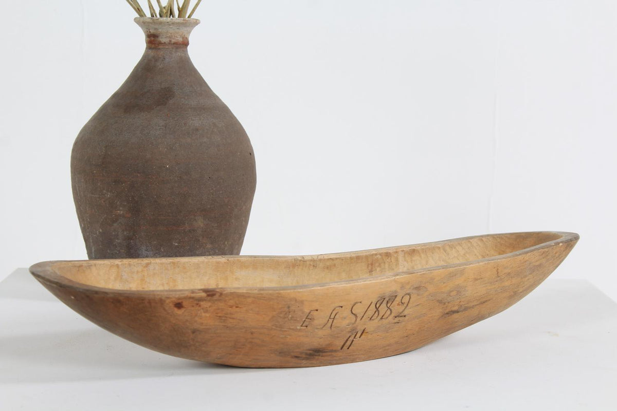Swedish Rustic Branch-Shaped Dugout Trough Initialed & Dated 1882