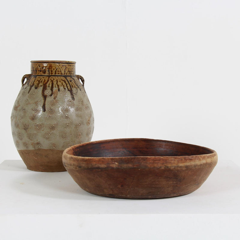 Original Round Wooden Turned Swedish 19thC Folk Art Root Bowl