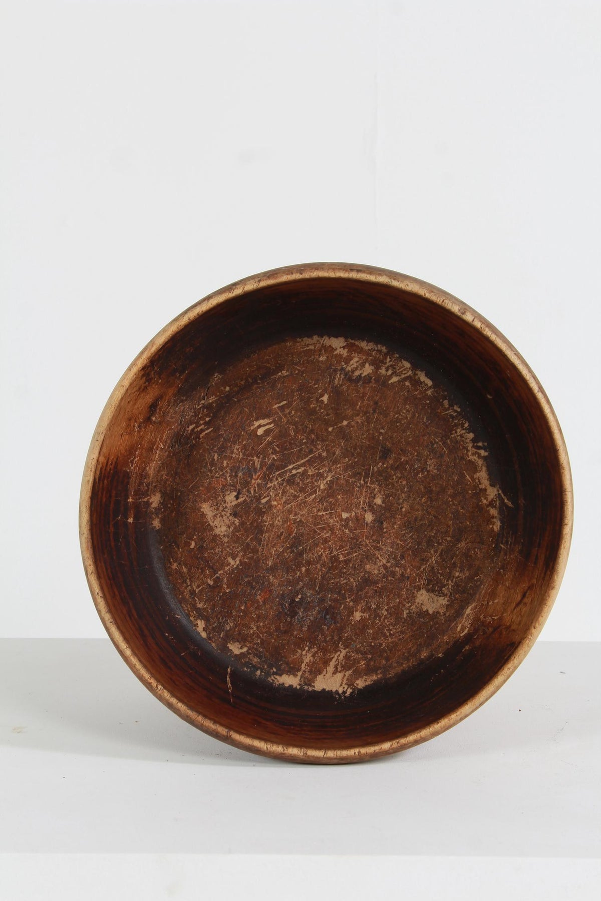 Original Round Wooden Turned Swedish 19thC Folk Art Root Bowl